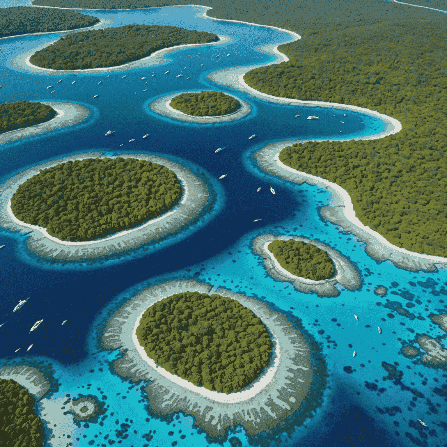 Aerial view of a pristine marine protected area showing coral reefs, clear blue waters, and diverse marine life