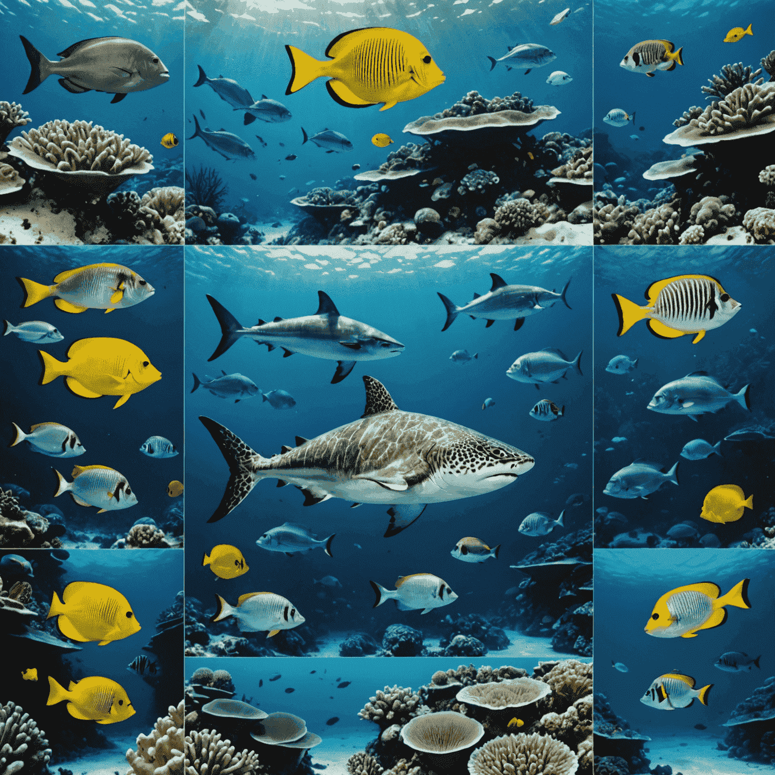 A collage of stunning underwater photographs alongside conservation messages, demonstrating how images can be used to educate and inspire