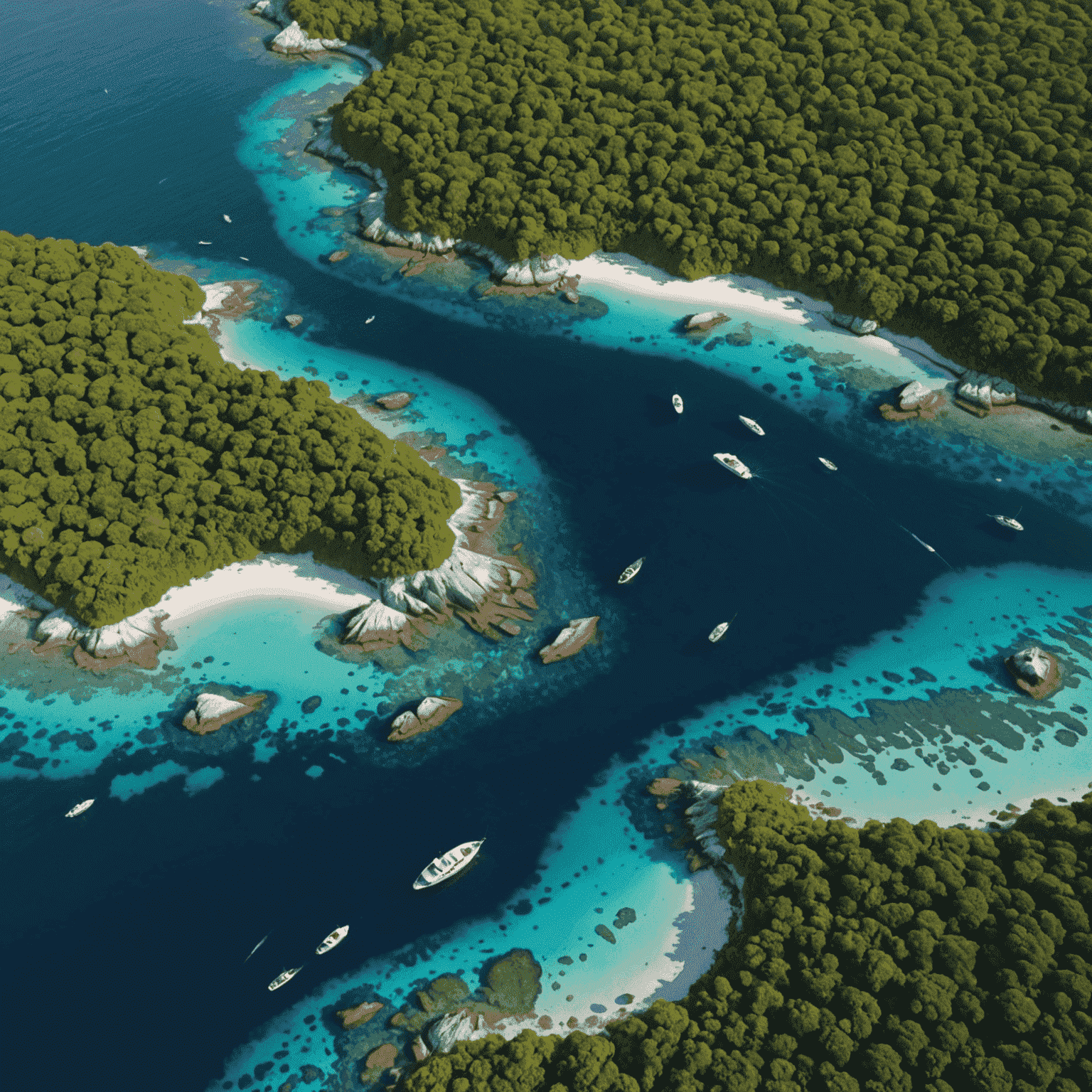 An aerial view of a pristine marine protected area, showcasing diverse ecosystems and clear waters